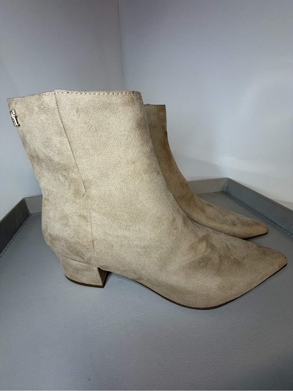 Tommy Hilfiger Beige Suede Pointed Ankle Boots